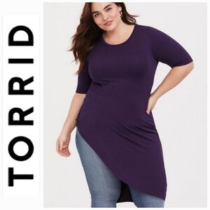 Torrid Super Soft Asymmetric Side Twist Tunic Purple 4X NWOT
